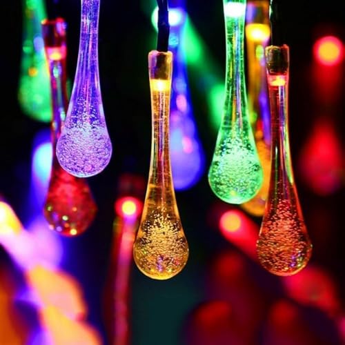 EONANT Solar String Lichter im Freien wasserdicht, 13 Fuß 20 LED Wassertropfen Solar Fee Lichter 8 Modi, Patio Garten Party Veranda Weihnachtsdekoration (Mehrfarbig, 20LED) von EONANT