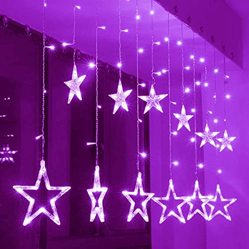 EONANT Stern Fenster Vorhang Licht, 12 Sterne 138 LED Vorhang Licht mit 8 Modi Beleuchtung Batteriebetrieben für Weihnachten Decor Hochzeit Hause Schlafzimmer Hintergründe Wand Dekorationen (Lila) von EONANT