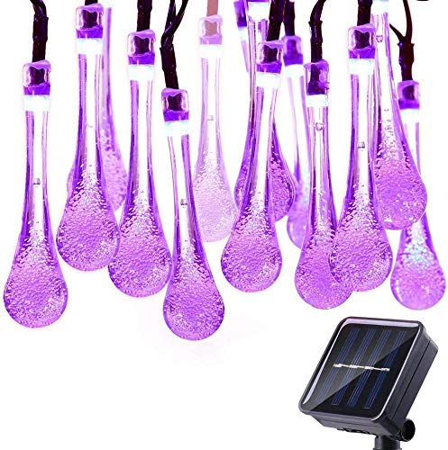 EONANT Wasser-Tropfen-feenhafte Lichter 20ft 30LEDs Solarwasser-Tropfen Wasserdicht für Innen- und Außenbereich, Garten, Weihnachtsdekorationen (Lila) von EONANT