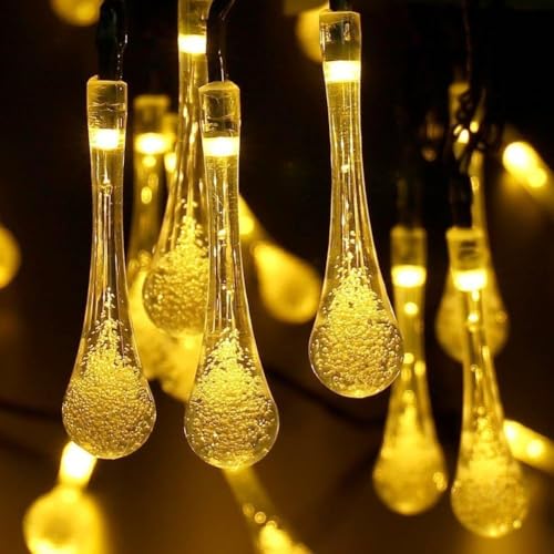 EONANT Solar String Lichter im Freien wasserdicht, 20 Fuß 30 LED Wassertropfen Solar Fee Lichter 8 Modi, Patio Garten Party Veranda Weihnachtsdekoration (Warm White) von EONANT