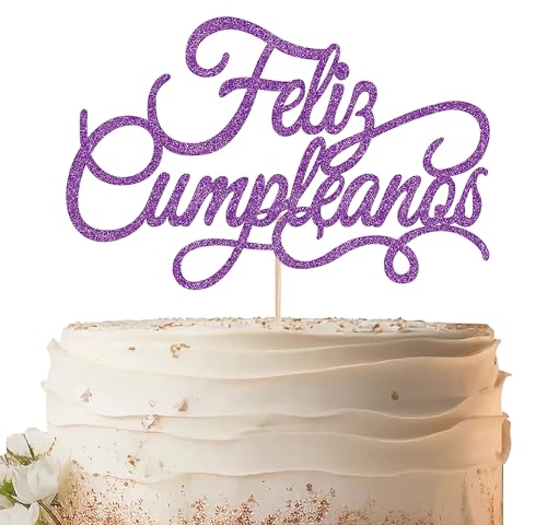 EONNCNT Feliz Cumpleaños Tortenaufsatz – Dunkelvioletter Glitzer, spanische Happy Birthday Party, Kuchendekoration, Zubehör – Mexiko, Fiesta, Geburtstagskuchendekoration, Foto-Requisiten von EONNCNT
