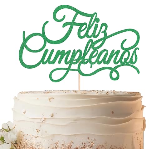EONNCNT Feliz Cumpleaños Tortenaufsatz – Grüner Glitzer Spanische Happy Birthday Party Kuchen Dekoration Supplies – Mexiko Fiesta Thema Geburtstag Kuchen Dekor Foto Booth Requisiten von EONNCNT