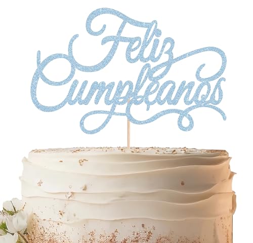 EONNCNT Feliz Cumpleaños Tortenaufsatz – Hellblauer Glitzer Spanische Happy Birthday Party Kuchen Dekoration Supplies – Mexiko Fiesta Thema Geburtstag Kuchen Dekor Foto Booth Requisiten von EONNCNT