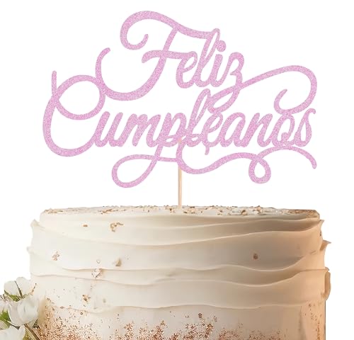 EONNCNT Feliz Cumpleaños Tortenaufsatz – Rosa Glitzer Spanische Happy Birthday Party Kuchen Dekoration Supplies – Mexiko Fiesta Thema Geburtstag Kuchen Dekor Foto Booth Requisiten von EONNCNT