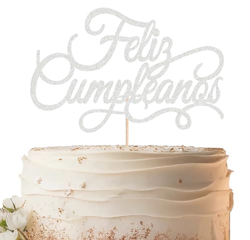 EONNCNT Feliz Cumpleaños Tortenaufsatz – Silber Glitzer Spanische Happy Birthday Party Kuchen Dekoration Supplies – Mexiko Fiesta Thema Geburtstag Kuchen Dekor Foto Booth Requisiten von EONNCNT