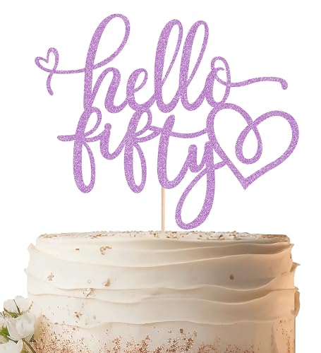 EONNCNT Hello Fifty Tortenaufsatz – Hellvioletter Glitzer, 50. Geburtstag, Kuchendekoration für Frauen, Hello 50 Kuchendekoration für 50. Geburtstag/Jahrestag, Party, Foto-Requisiten EONNCNT Hello Fifty Tortenaufsatz – Hellvioletter Glitzer, 50. Geburtstag, Kuchendekoration für Frauen, Hello 50 Kuchendekoration für 50. Geburtstag/Jahrestag, Party, Foto-Requisiten von EONNCNT
