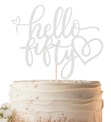 EONNCNT Hello Fifty Tortenaufsatz – Silberfarbener Glitzer, Kuchendekoration zum 50. Geburtstag, Kuchendekoration für Frauen, Hello 50 Kuchendekoration für 50. Geburtstag/Jahrestag, Party EONNCNT Hello Fifty Tortenaufsatz – Silberfarbener Glitzer, Kuchendekoration zum 50. Geburtstag, Kuchendekoration für Frauen, Hello 50 Kuchendekoration für 50. Geburtstag/Jahrestag, Party von EONNCNT