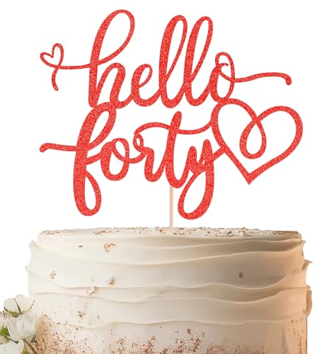 EONNCNT Hello Forty Tortenaufsatz, roter Glitzer, 40. Geburtstag, Kuchendekoration, Zubehör für Frauen, Hello 40 Kuchendekoration für 40. Geburtstag/Jahrestag, Party, Foto-Requisiten EONNCNT Hello Forty Tortenaufsatz, roter Glitzer, 40. Geburtstag, Kuchendekoration, Zubehör für Frauen, Hello 40 Kuchendekoration für 40. Geburtstag/Jahrestag, Party, Foto-Requisiten von EONNCNT