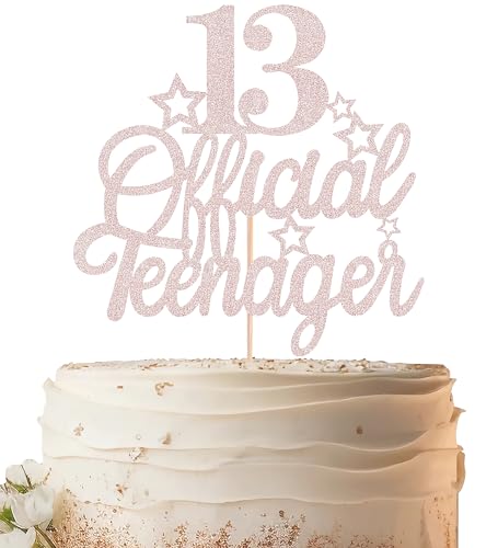 EONNCNT Offizieller Tortenaufsatz für Teenager, 13. Geburtstag, Roségold, Glitzer, Kuchendekoration, 13. Geburtstag, Kuchendekoration für Teenager, 13. Geburtstag, Party, Foto-Requisiten von EONNCNT
