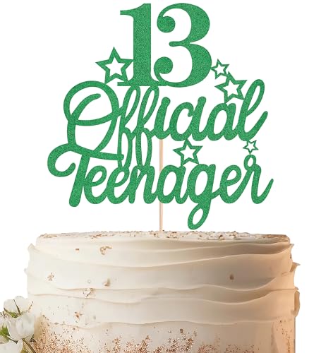 EONNCNT Offizieller Tortenaufsatz für Teenager, 13. Geburtstag, grüner Glitzer, Kuchendekoration, Prost bis 13 Jahre, Kuchendekoration für Teenager, 13. Geburtstag, Party, Foto-Requisiten von EONNCNT