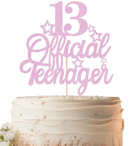 EONNCNT Offizieller Tortenaufsatz für Teenager, 13. Geburtstag, rosa Glitzer, Kuchendekoration, Prost bis 13 Jahre, Kuchendekoration für Teenager, 13. Geburtstag, Party, Foto-Requisiten von EONNCNT