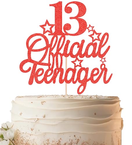 EONNCNT Offizieller Tortenaufsatz für Teenager, 13. Geburtstag, roter Glitzer, Kuchendekoration, 13. Geburtstag, Kuchendekoration für Teenager, 13. Geburtstag, Party, Foto-Requisiten von EONNCNT