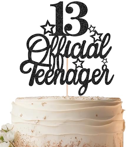 EONNCNT Offizieller Tortenaufsatz für Teenager, 13. Geburtstag, schwarzer Glitzer, Kuchendekoration zum 13. Geburtstag, Kuchendekoration für Teenager, 13. Geburtstag, Party, Foto-Requisiten von EONNCNT