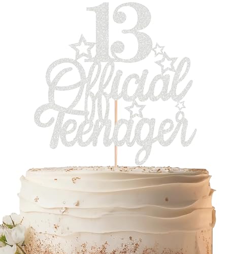 EONNCNT Offizieller Tortenaufsatz für Teenager, 13. Geburtstag, silberfarbener Glitzer, Kuchendekoration zum 13. Geburtstag, Kuchendekoration für Teenager, 13. Geburtstag, Party, Foto-Requisiten von EONNCNT