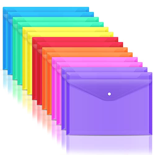 EOOUT 14 Stück Kunststoff-Umschläge, Poly-Umschläge, transparente Dokumentenmappen, Kunststoff-Aktenordner mit Schnappverschluss, 7 Farben, Brief-A4-Größe, Aktenumschläge für Schule und Büro von EOOUT