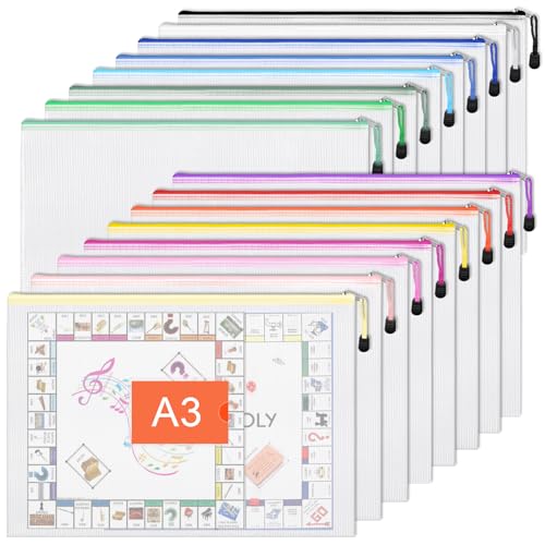 EOOUT 16 Stück A3 Reißverschlusstaschen, Netztasche mit Reißverschluss, Dokumententasche mit Etiketten, Kunststoff-Aktenordner in 16 Farben, Briefgröße, für Schule, Brettspiele und Bürobedarf EOOUT 16 Stück A3 Reißverschlusstaschen, Netztasche mit Reißverschluss, Dokumententasche mit Etiketten, Kunststoff-Aktenordner in 16 Farben, Briefgröße, für Schule, Brettspiele und Bürobedarf von EOOUT