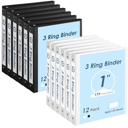 EOOUT 3-Ringbuch, 2,5 cm, 12 Stück, Schwarz und Weiß, mit 2 Taschen innen, passend für 27,9 x 21,6 cm Papier mit 175 Blatt Kapazität, für Büro, Zuhause, Schulprojekt EOOUT 3-Ringbuch, 2,5 cm, 12 Stück, Schwarz und Weiß, mit 2 Taschen innen, passend für 27,9 x 21,6 cm Papier mit 175 Blatt Kapazität, für Büro, Zuhause, Schulprojekt von EOOUT