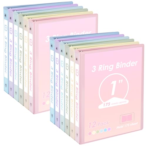 EOOUT 3-Ringbuch, 2,5 cm, 12 Stück, verschiedene Pastellfarben mit 2 Taschen innen, passend für 27,9 x 21,6 cm Papier mit 175 Blatt Kapazität, für Büro, Zuhause, Schulprojekt EOOUT 3-Ringbuch, 2,5 cm, 12 Stück, verschiedene Pastellfarben mit 2 Taschen innen, passend für 27,9 x 21,6 cm Papier mit 175 Blatt Kapazität, für Büro, Zuhause, Schulprojekt von EOOUT
