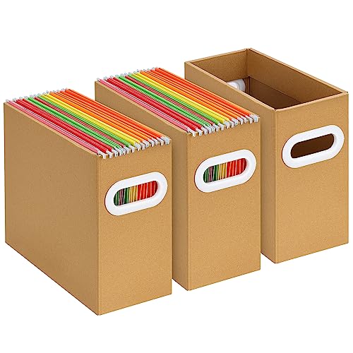 EOOUT 3 Stück Aktenordner Braun Karton Aktenbox für Briefgröße Faltbare Hängemappen Aufbewahrung Hängeregistratur-Organizer mit Griffen für Büro Zuhause Schule von EOOUT