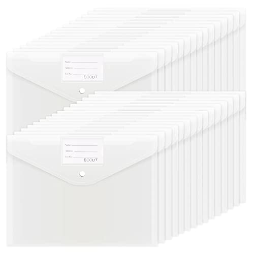EOOUT 30 Stück Kunststoffumschläge, transparente Umschläge mit Schnappverschluss, Dokumentenmappen, Briefgröße, A4-Größe, Dokumentenumschläge mit Etikettentasche für Schule, Büro, Organisation von EOOUT