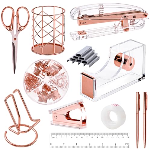EOOUT Roségold Schreibtischzubehör Bürobedarf und Zubehör Set Acryl Hefter Set Heftklammerentferner Telefonhalter Stifthalter Schere Lineal Transparentes Klebeband EOOUT Roségold Schreibtischzubehör Bürobedarf und Zubehör Set Acryl Hefter Set Heftklammerentferner Telefonhalter Stifthalter Schere Lineal Transparentes Klebeband von EOOUT