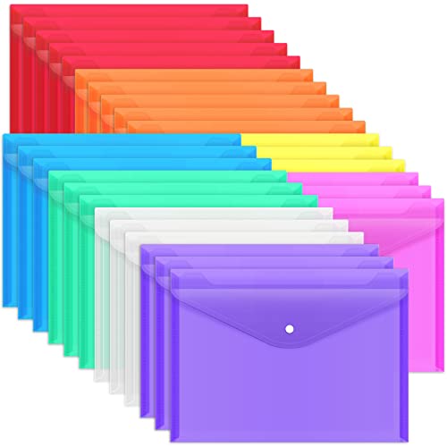 EOOUT Kunststoffumschläge, Kunststoffmappen, Ordner für Dokumente, Kunststoff-Umschläge mit Schnappverschluss, Poly-Ordner, 8 Farben, A4-Größe, Briefgröße, für Bürobedarf, 28 Stück von EOOUT