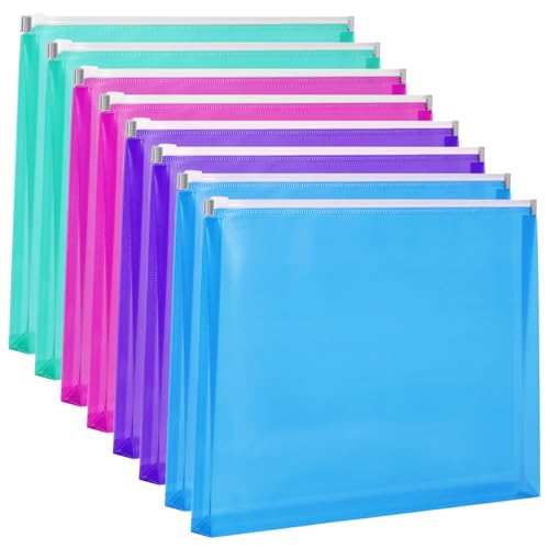 EOOUT Kunststoffumschläge, Poly-Reißverschlüsse, Briefgröße, erweiterbare Kunststoff-Umschläge mit Reißverschluss, 24 x 32 cm, 4 verschiedene Farben, für Schule und Büro, 8 Stück von EOOUT
