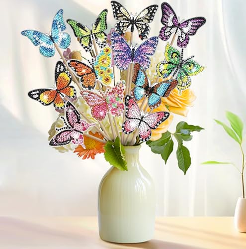 EOPUOZS Diamond Painting Schmetterling, 12 Stück Diamant Painting Kinder, Diamond Painting Set für Kinder und Erwachsene, Bastelset, Ideal für Gärten und Innenräume, Geschenk für Mama und Mädchen EOPUOZS Diamond Painting Schmetterling, 12 Stück Diamant Painting Kinder, Diamond Painting Set für Kinder und Erwachsene, Bastelset, Ideal für Gärten und Innenräume, Geschenk für Mama und Mädchen von EOPUOZS
