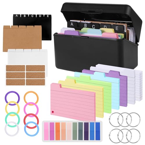 EOPUOZS Karteikarten, Lernkarteibox mit 200 Bunten Verdickten Liniert Karteikarten, 15 Registern, 6 Ringen und 6 Aufklebern – Perfekt für Studium, Schule, College, Büro und Zuhause EOPUOZS Karteikarten, Lernkarteibox mit 200 Bunten Verdickten Liniert Karteikarten, 15 Registern, 6 Ringen und 6 Aufklebern – Perfekt für Studium, Schule, College, Büro und Zuhause von EOPUOZS