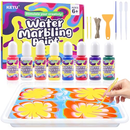 EOPUOZS Marble Paint Set DZ03002,Xanthan Gum Powder,Wasser Marmorierfarbe Set für Kinder, Bastelset Kinder ab 6 Jahre, Kreatives Kunsthandwerk, Geschenke für Jungen Mädchen ab 6 8 9 10 12 Jahre von EOPUOZS