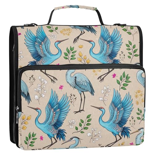 3,8 cm große Ordner mit 3 Ringen, blauer Vogeldruck, Reißverschluss, Organizer mit Riemen, mittlere Schultasche, große Aufbewahrungstasche, Portfolio-Etui mit Griff von EOSDT