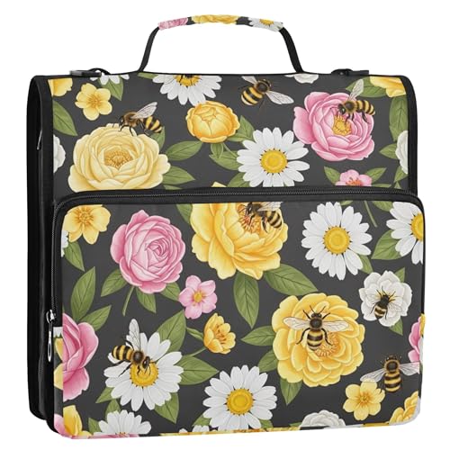 3,8 cm große Ordner mit 3 Ringen, strapazierfähig, bunte Blumen, Biene, Reißverschluss, Ordner, Schulordner, Tasche mit Schultergurt, große Aufbewahrungsmappe mit Griff 3,8 cm große Ordner mit 3 Ringen, strapazierfähig, bunte Blumen, Biene, Reißverschluss, Ordner, Schulordner, Tasche mit Schultergurt, große Aufbewahrungsmappe mit Griff von EOSDT