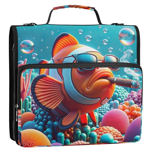 3-Ring-Ordner mit D-Ring, 3 cm, verspielter Clownfisch, Unterwasser-Reißverschluss, Organizer, Aufbewahrungsmappe mit Griff, für die Schule 3-Ring-Ordner mit D-Ring, 3 cm, verspielter Clownfisch, Unterwasser-Reißverschluss, Organizer, Aufbewahrungsmappe mit Griff, für die Schule von EOSDT