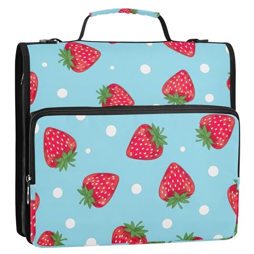 Benutzerdefinierter Ordner-Organizer mit Reißverschluss, 3,8 cm, D-Ring, rote Erdbeeren, Blau, Aufbewahrungsmappe mit Griff, Schulmappe mit Schultergurt Benutzerdefinierter Ordner-Organizer mit Reißverschluss, 3,8 cm, D-Ring, rote Erdbeeren, Blau, Aufbewahrungsmappe mit Griff, Schulmappe mit Schultergurt von EOSDT