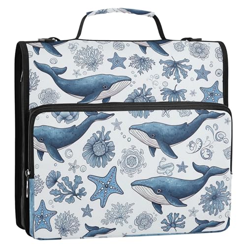 Blue Whales Seestern Ordner mit Reißverschluss, 3 Ringbücher, 3,8 cm, D-Ring, Mittelschule, Tasche mit Gurt, mehrere Taschen, große Portfolio-Mappe Blue Whales Seestern Ordner mit Reißverschluss, 3 Ringbücher, 3,8 cm, D-Ring, Mittelschule, Tasche mit Gurt, mehrere Taschen, große Portfolio-Mappe von EOSDT
