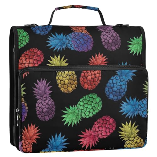 Bunte Ananas-Ordner, 3 Ringe, D-Ringbuch, Reißverschluss, Organizer, Schulordner, Tasche mit Schultergurt, mehrere Taschen, große Portfolio-Mappe Bunte Ananas-Ordner, 3 Ringe, D-Ringbuch, Reißverschluss, Organizer, Schulordner, Tasche mit Schultergurt, mehrere Taschen, große Portfolio-Mappe von EOSDT