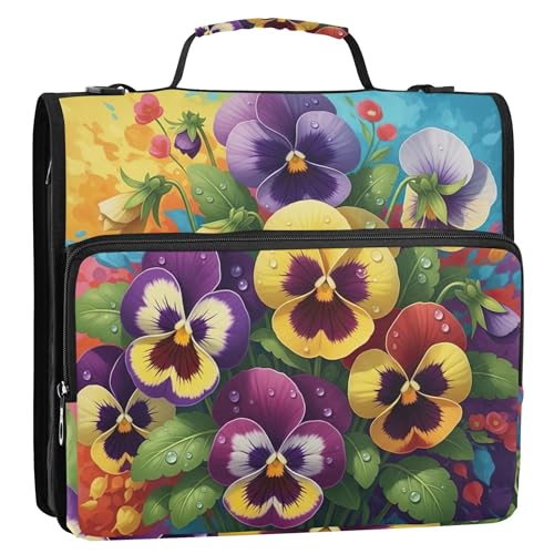 Bunter Stiefmütterchen und Blumen, mit Reißverschluss, 3 Ringbücher, 3,8 cm, D-Ring, Mittelschulmappe mit Gurt, mehrere Taschen, große Portfolio-Mappe Bunter Stiefmütterchen und Blumen, mit Reißverschluss, 3 Ringbücher, 3,8 cm, D-Ring, Mittelschulmappe mit Gurt, mehrere Taschen, große Portfolio-Mappe von EOSDT