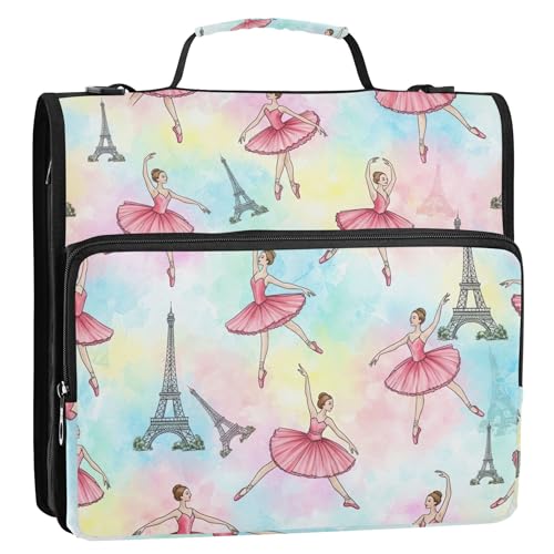 Business-Ordner mit Reißverschluss, 3,8 cm, 3 Ringe, Rosa, Mädchen, Aquarell, mehrere Taschen, große Portfolio-Mappe, Mittelschule, Bindertasche mit Riemen Business-Ordner mit Reißverschluss, 3,8 cm, 3 Ringe, Rosa, Mädchen, Aquarell, mehrere Taschen, große Portfolio-Mappe, Mittelschule, Bindertasche mit Riemen von EOSDT