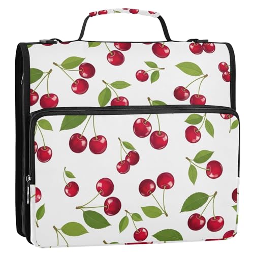 Großer Ordner-Organizer mit Reißverschluss, 3,8 cm, 3 Ringe, rote Kirschen, Weiß, Aufbewahrungsmappe mit Griff, Ordner mit Gurt, mittlere Schultasche Großer Ordner-Organizer mit Reißverschluss, 3,8 cm, 3 Ringe, rote Kirschen, Weiß, Aufbewahrungsmappe mit Griff, Ordner mit Gurt, mittlere Schultasche von EOSDT