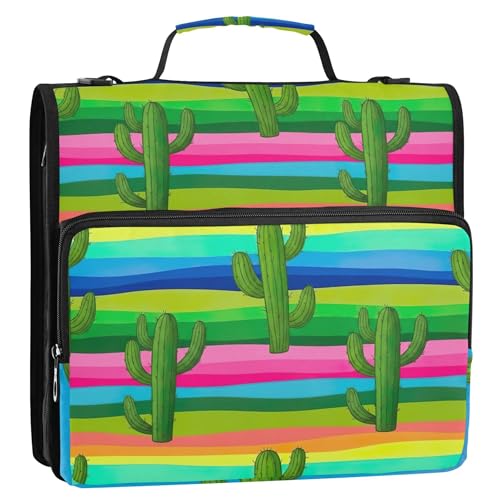 Grüne Kakteen bunte horizontale Streifen 3,8 cm 3 Ringbücher D-Ringbuch Reißverschluss Organizer Schulordner Tasche mit Schultergurt Aufbewahrungsmappe mit Griff Grüne Kakteen bunte horizontale Streifen 3,8 cm 3 Ringbücher D-Ringbuch Reißverschluss Organizer Schulordner Tasche mit Schultergurt Aufbewahrungsmappe mit Griff von EOSDT