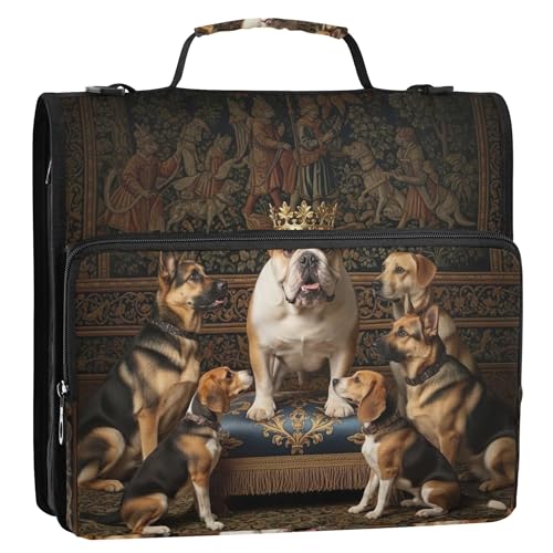 King Dogs 3,8 cm 3-Ringbuch, robuster Ordner, Reißverschluss, Organizer, Schulmappe mit Schultergurt, Rosa, mehrere Taschen, große Portfolio-Mappe King Dogs 3,8 cm 3-Ringbuch, robuster Ordner, Reißverschluss, Organizer, Schulmappe mit Schultergurt, Rosa, mehrere Taschen, große Portfolio-Mappe von EOSDT