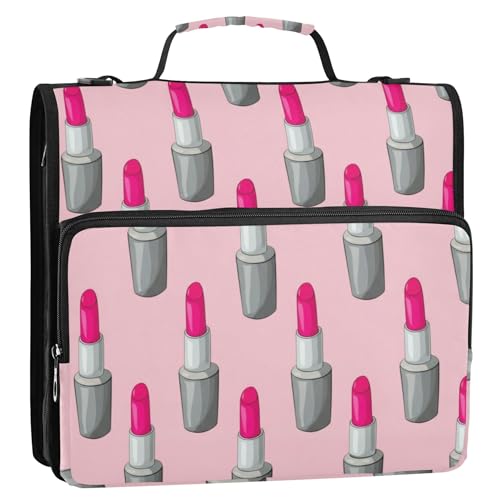 Lippenstift-Organizer, 3,8 cm, 3 Ringordner, D-Ringhalter, Tasche mit Gurt, für Schule, mehrere Taschen, große Portfolio-Mappe Lippenstift-Organizer, 3,8 cm, 3 Ringordner, D-Ringhalter, Tasche mit Gurt, für Schule, mehrere Taschen, große Portfolio-Mappe von EOSDT