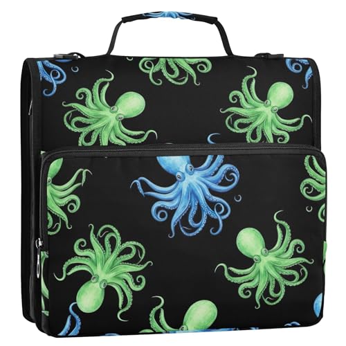 Niedlicher Ordner-Organizer mit Reißverschluss, 3,8 cm, D-Ring, Grün, Blau, Oktopus, schwarz, Aufbewahrungsmappe mit Griff, Ordner mit Gurt, Mittelschultasche Niedlicher Ordner-Organizer mit Reißverschluss, 3,8 cm, D-Ring, Grün, Blau, Oktopus, schwarz, Aufbewahrungsmappe mit Griff, Ordner mit Gurt, Mittelschultasche von EOSDT