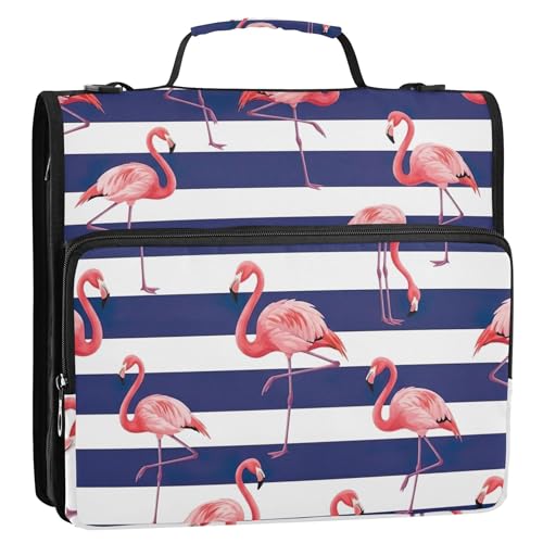 Ordner, 3,8 cm, 3 Ringe, Flamingos, horizontal, marineblau, weiß, Reißverschluss, Schulordner, Tasche mit Schultergurt, Druck, mehrere Taschen, große Portfolio-Mappe Ordner, 3,8 cm, 3 Ringe, Flamingos, horizontal, marineblau, weiß, Reißverschluss, Schulordner, Tasche mit Schultergurt, Druck, mehrere Taschen, große Portfolio-Mappe von EOSDT