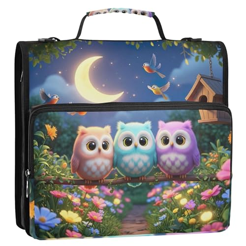 Ordner-Organizer mit Reißverschluss, 3,8 cm, 3 Ringbücher, D-Ring, Mittelschule, Tasche mit Gurt, Aufbewahrungsmappe mit Griff, Motiv: niedliche bunte Eulen Ordner-Organizer mit Reißverschluss, 3,8 cm, 3 Ringbücher, D-Ring, Mittelschule, Tasche mit Gurt, Aufbewahrungsmappe mit Griff, Motiv: niedliche bunte Eulen von EOSDT