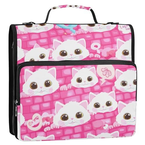 Ordner-Organizer mit Reißverschluss, 3 Ringbücher, 3,8 cm, D-Ring, bezaubernd, weiße Kätzchen, Rosa, mehrere Taschen, große Portfolio-Mappe, Ordnertasche mit Gurt für die Schule Ordner-Organizer mit Reißverschluss, 3 Ringbücher, 3,8 cm, D-Ring, bezaubernd, weiße Kätzchen, Rosa, mehrere Taschen, große Portfolio-Mappe, Ordnertasche mit Gurt für die Schule von EOSDT