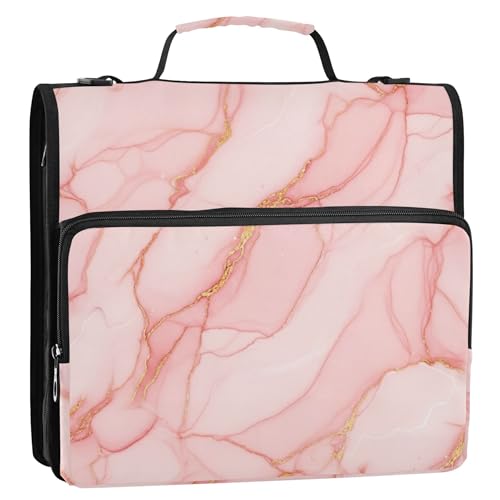 Ordner-Organizer mit Reißverschluss, elegant, rosa Marmor, Gold, 3,8 cm, 3 Ringbücher, strapazierfähig, für Schüler, Schule, mit Schultergurt, Portfolio, für 500 Blatt Ordner-Organizer mit Reißverschluss, elegant, rosa Marmor, Gold, 3,8 cm, 3 Ringbücher, strapazierfähig, für Schüler, Schule, mit Schultergurt, Portfolio, für 500 Blatt von EOSDT