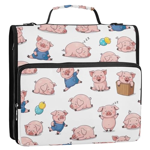 Ordner-Organizer mit Reißverschluss, niedliches Cartoon-Design, rosa Schweine, weiß, 3,8 cm, 3 Ringe, strapazierfähig, Blumenmuster, Schulordner mit Schultergurt, Aufbewahrungsmappe mit Griff Ordner-Organizer mit Reißverschluss, niedliches Cartoon-Design, rosa Schweine, weiß, 3,8 cm, 3 Ringe, strapazierfähig, Blumenmuster, Schulordner mit Schultergurt, Aufbewahrungsmappe mit Griff von EOSDT