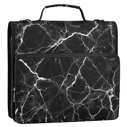 Ordner-Organizer mit Reißverschluss, schwarz, Marmor, Weiß, Grau, Aderung, 3,8 cm, 3 Ringe, strapazierfähig, langlebig, Mittelschule mit Gurt, Aufbewahrungsmappe mit Griff Ordner-Organizer mit Reißverschluss, schwarz, Marmor, Weiß, Grau, Aderung, 3,8 cm, 3 Ringe, strapazierfähig, langlebig, Mittelschule mit Gurt, Aufbewahrungsmappe mit Griff von EOSDT