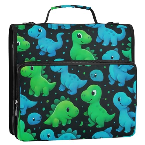 Ordner-Organizer mit süßem Dinosaurier-Motiv, mit Reißverschluss, 3,8 cm, 3-Ring-Ordner, D-Ring, Mittelschule, Tasche mit Gurt, Aufbewahrungsmappe mit Griff, Grün / Blau Ordner-Organizer mit süßem Dinosaurier-Motiv, mit Reißverschluss, 3,8 cm, 3-Ring-Ordner, D-Ring, Mittelschule, Tasche mit Gurt, Aufbewahrungsmappe mit Griff, Grün / Blau von EOSDT